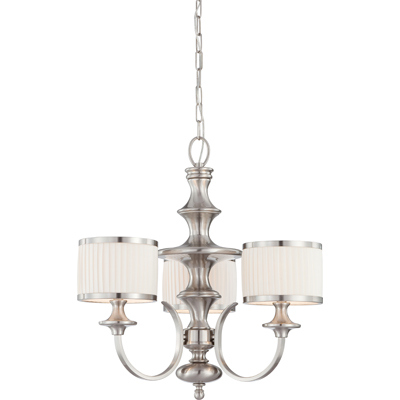 Nuvo Lighting 60/4734  Candice - 3 Light Chandelier with Pleated White Shades in Brushed Nickel Finish